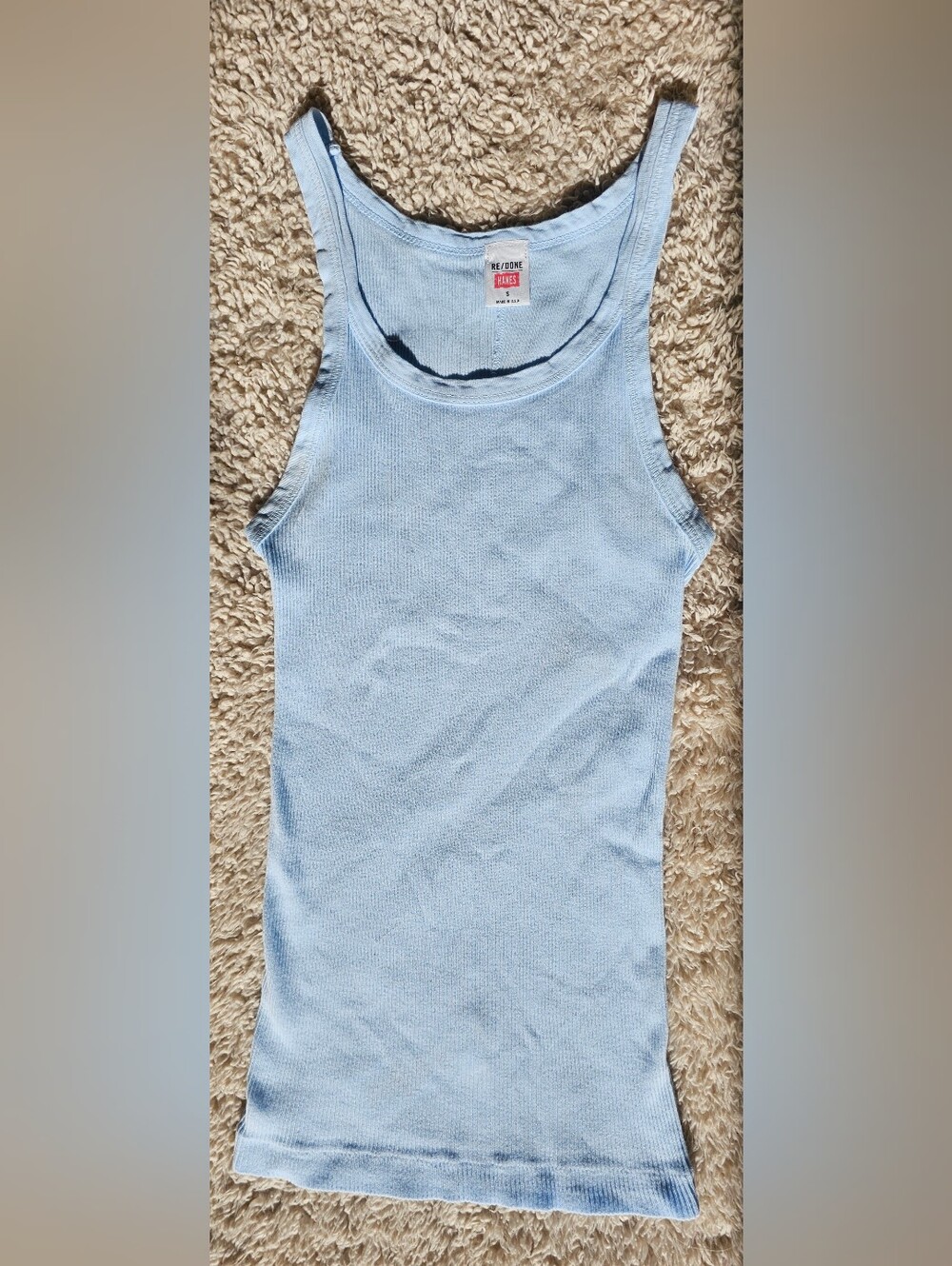 Re/Done Hanes LIMITED EDITION Light Blue Ribbed Tank Top - Women